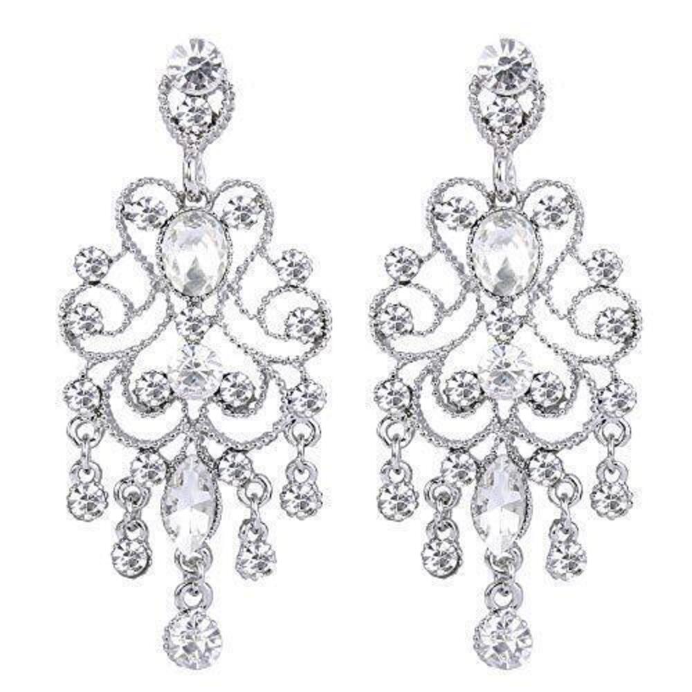 2124 Wedding Bridal Dangle Earrings Vintage Style Crystal Drop Hollow